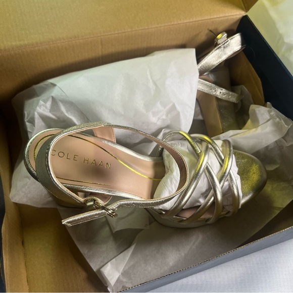 Cole Haan Gold Leather Strappy Heels Women's 7.5 Shoes New in Box - Picture 8 of 10